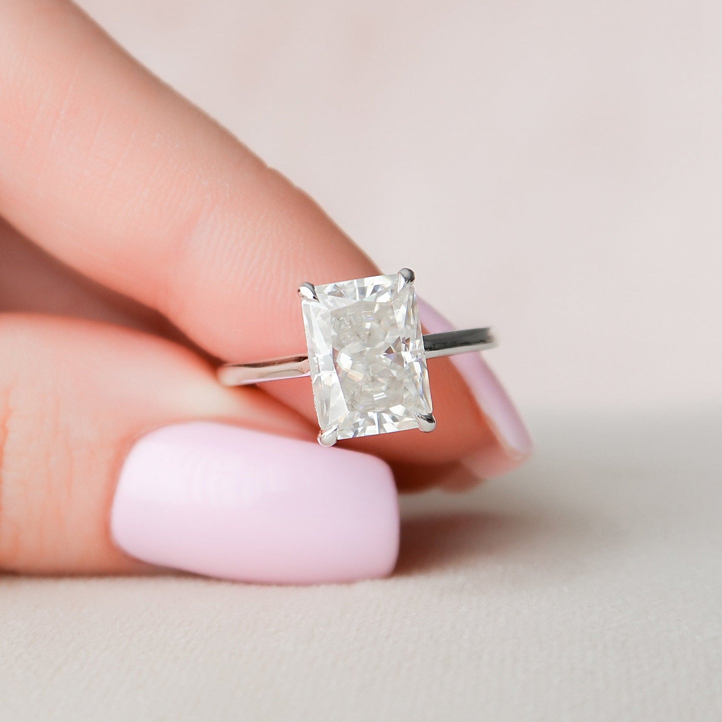 4 CT Radiant Hidden Halo & Pave Moissanite Engagement Ring