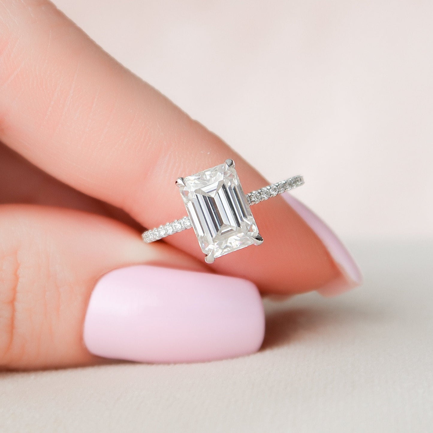 2.5 CT Emerald Hidden Halo & Pave Moissanite Engagement Ring