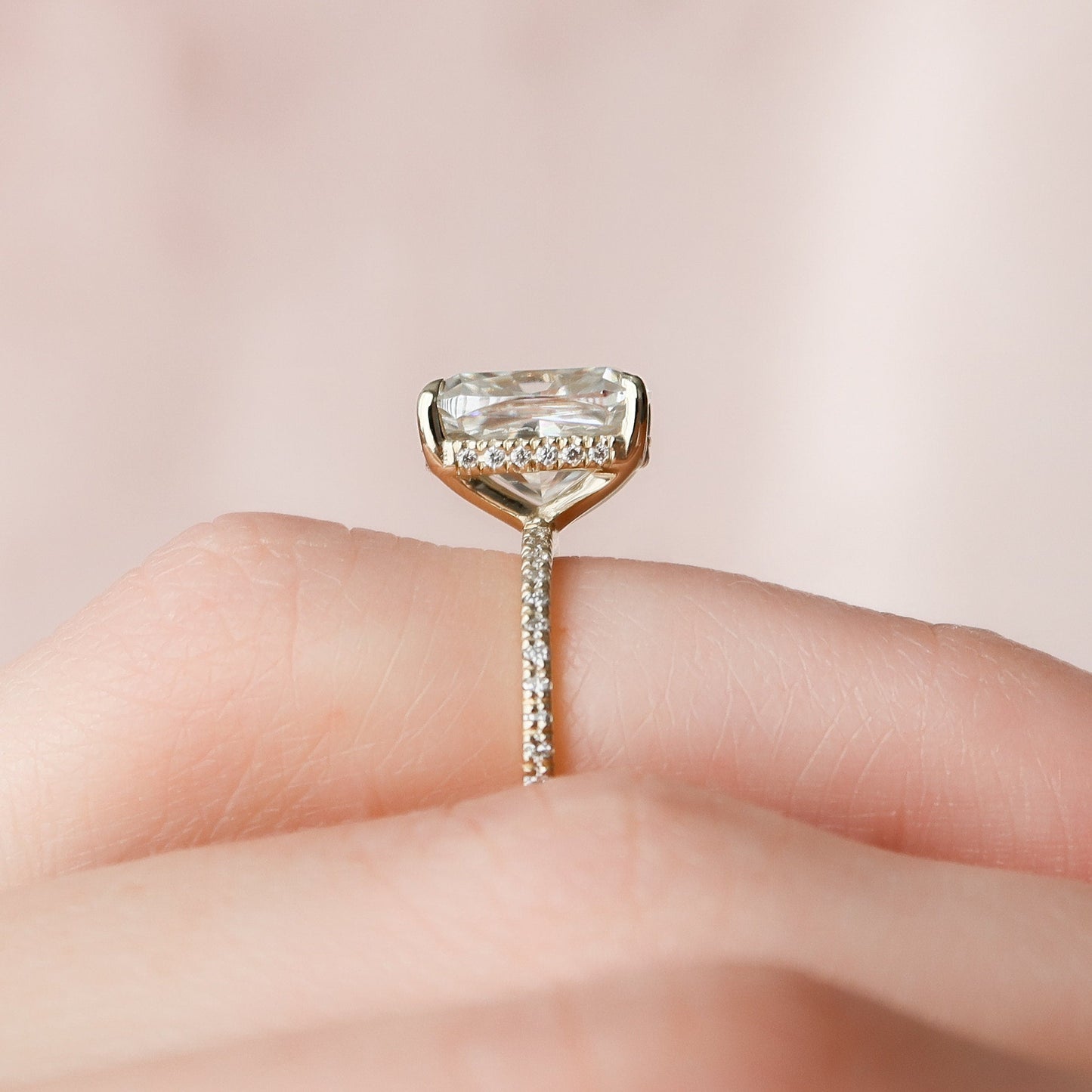 2 CT Elongated Cushion Hidden Halo & Pave Moissanite Engagement Ring
