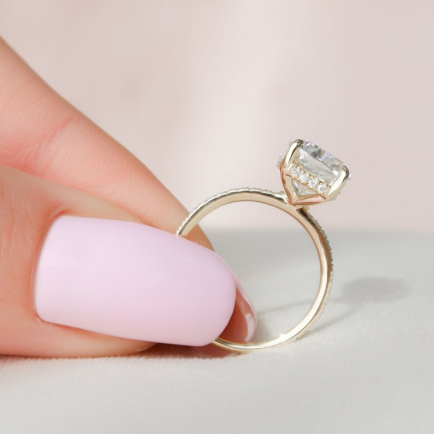 2 CT Elongated Cushion Hidden Halo & Pave Moissanite Engagement Ring