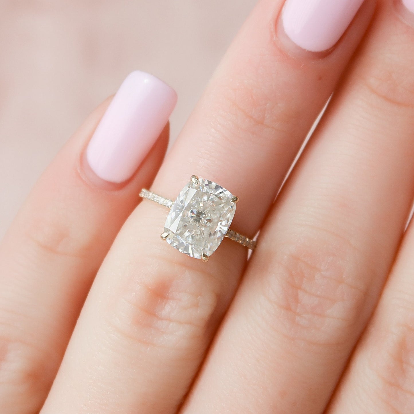 2 CT Elongated Cushion Hidden Halo & Pave Moissanite Engagement Ring