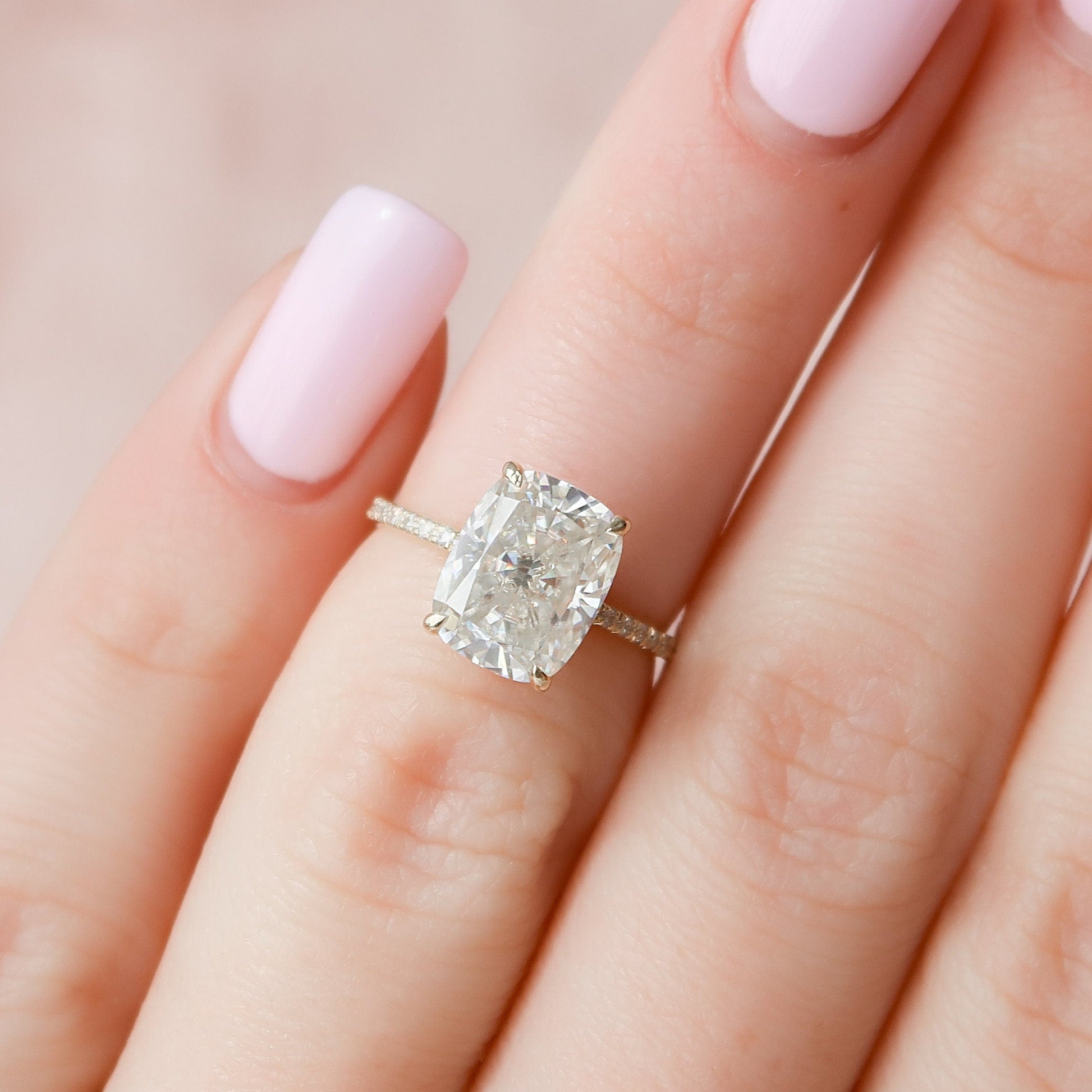 2 CT Elongated Cushion Hidden Halo & Pave Moissanite Engagement Ring