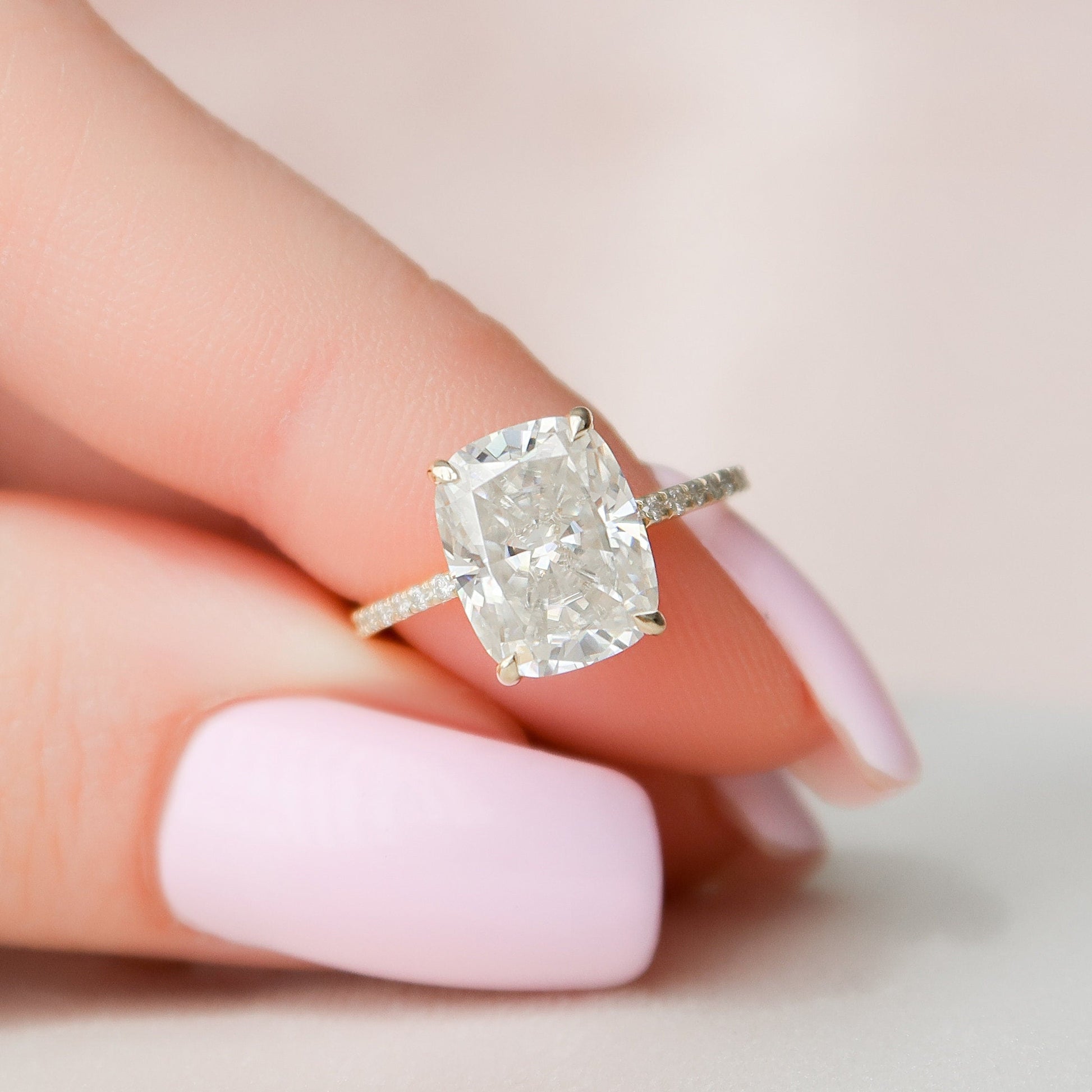2 CT Elongated Cushion Hidden Halo & Pave Moissanite Engagement Ring
