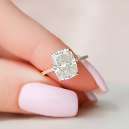 2 CT Elongated Cushion Hidden Halo & Pave Moissanite Engagement Ring