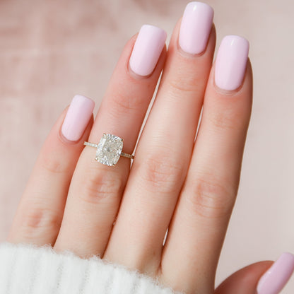 2 CT Elongated Cushion Hidden Halo & Pave Moissanite Engagement Ring