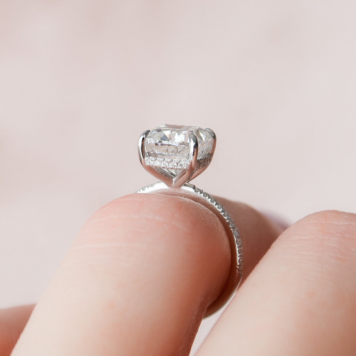 2.5 Cushion Hidden Halo & Pave Moissanite Engagement Ring