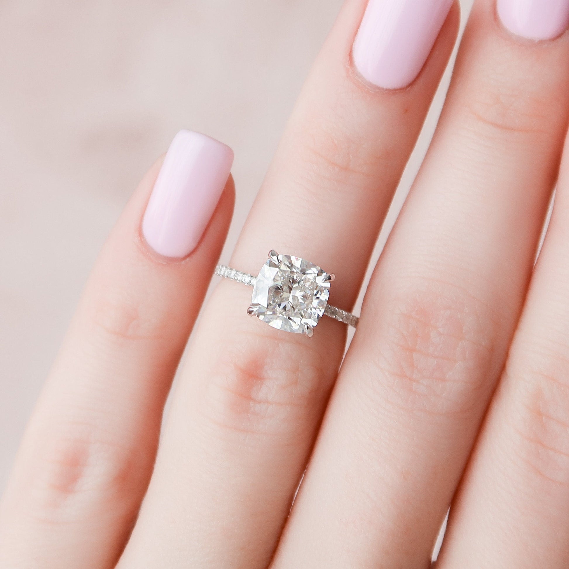 2.5 Cushion Hidden Halo & Pave Moissanite Engagement Ring