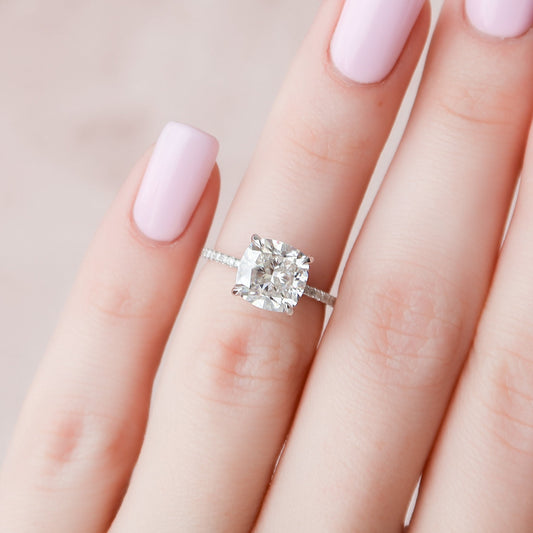 2.5 Cushion Hidden Halo & Pave Moissanite Engagement Ring