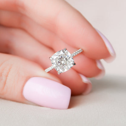 2.5 Cushion Hidden Halo & Pave Moissanite Engagement Ring