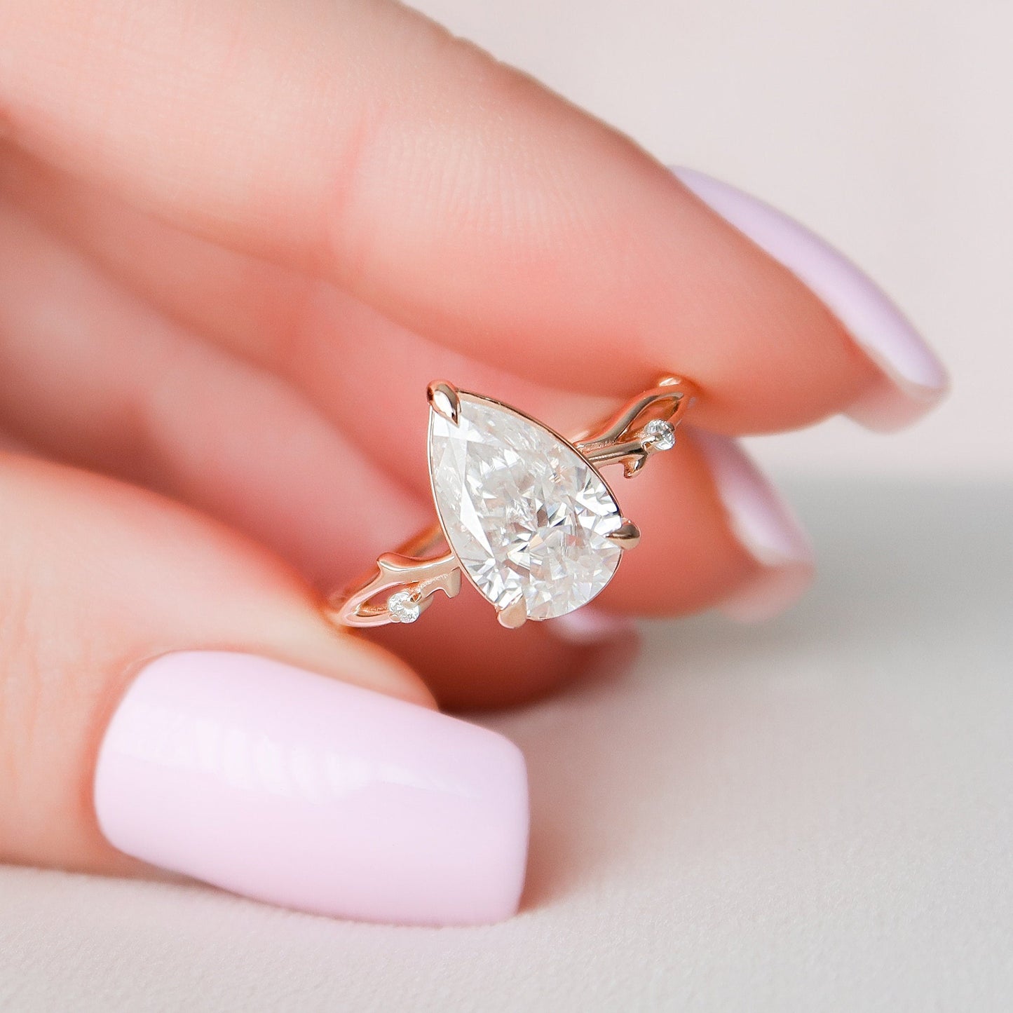 2 CT Pear Twig Pave Moissanite Engagement Ring