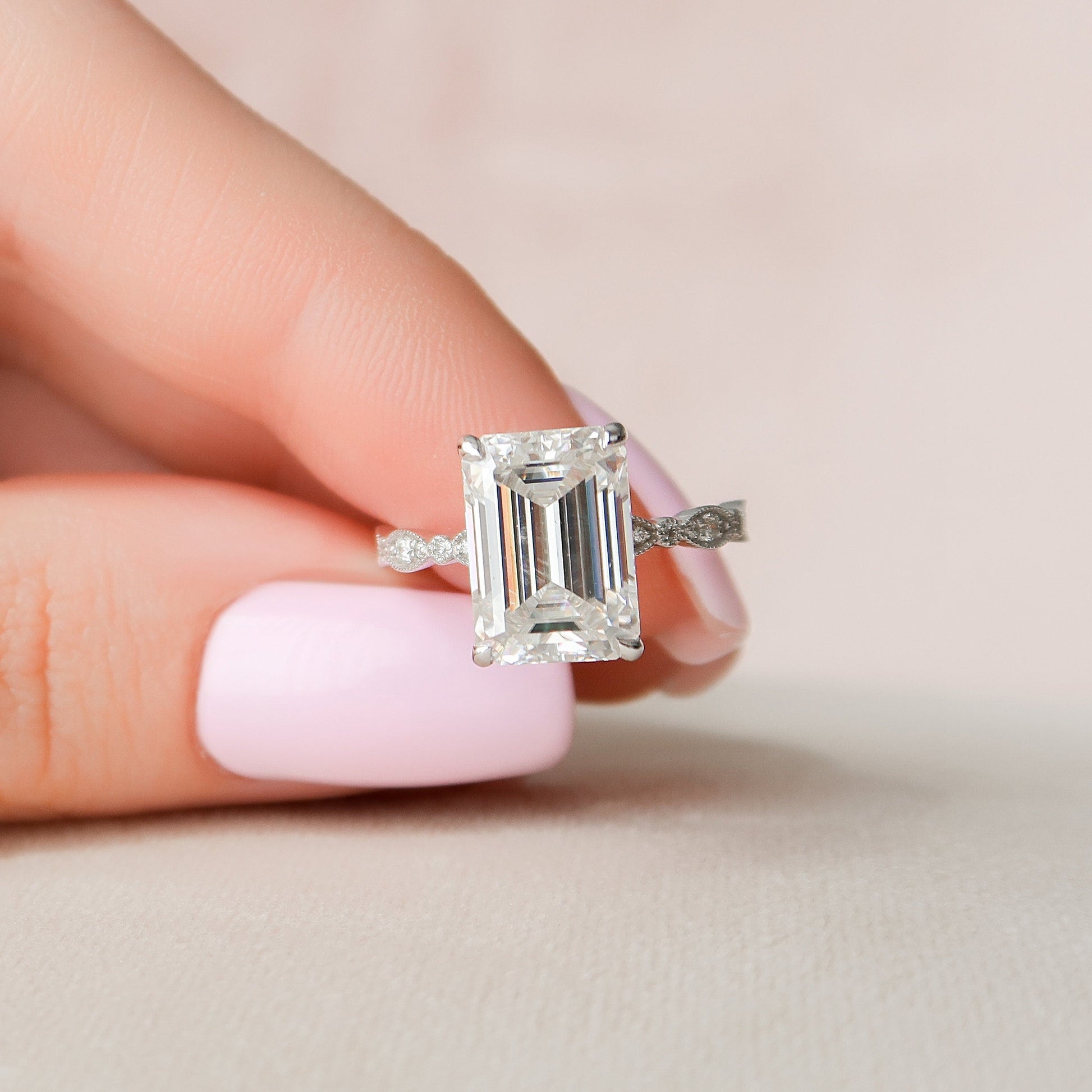 5 CT Emerald Pave Moissanite Engagement Ring