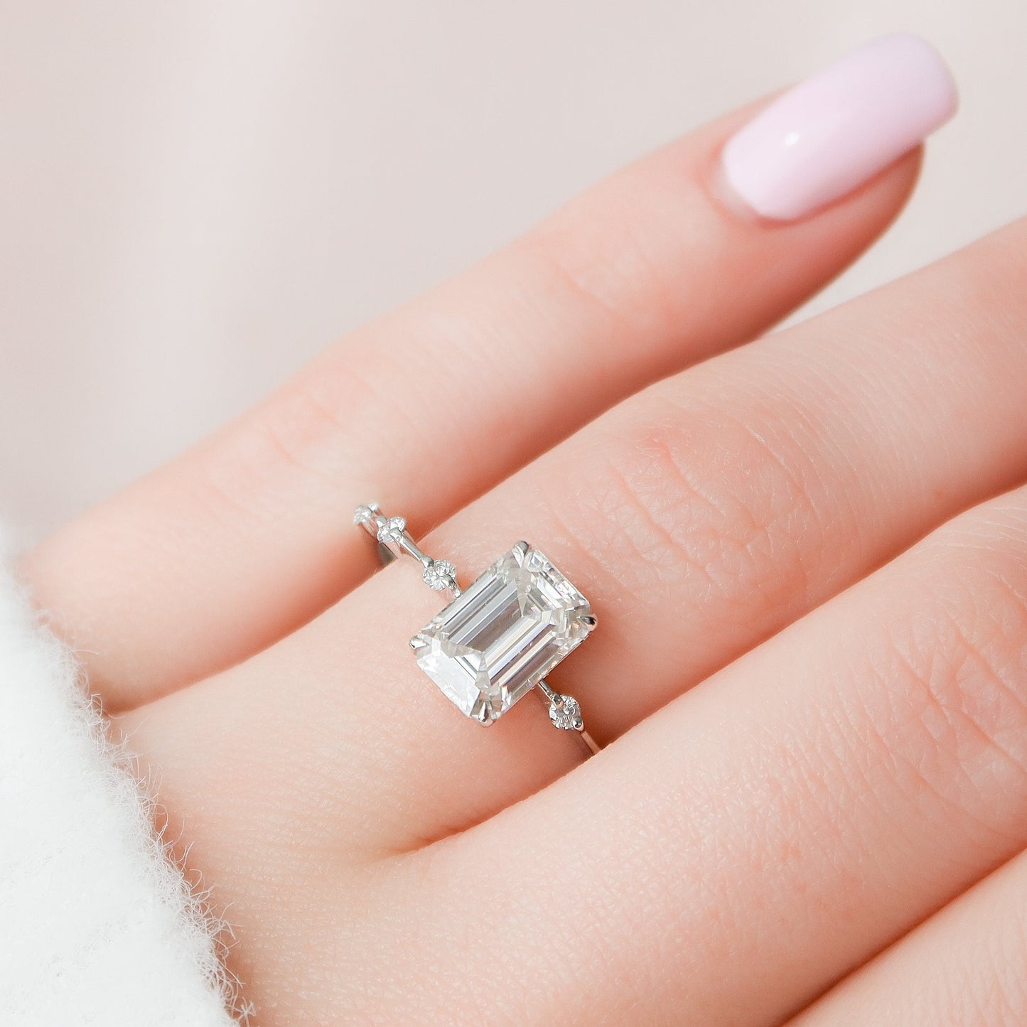 2.5 CT Emerald Dainty Pave Moissanite Engagement Ring