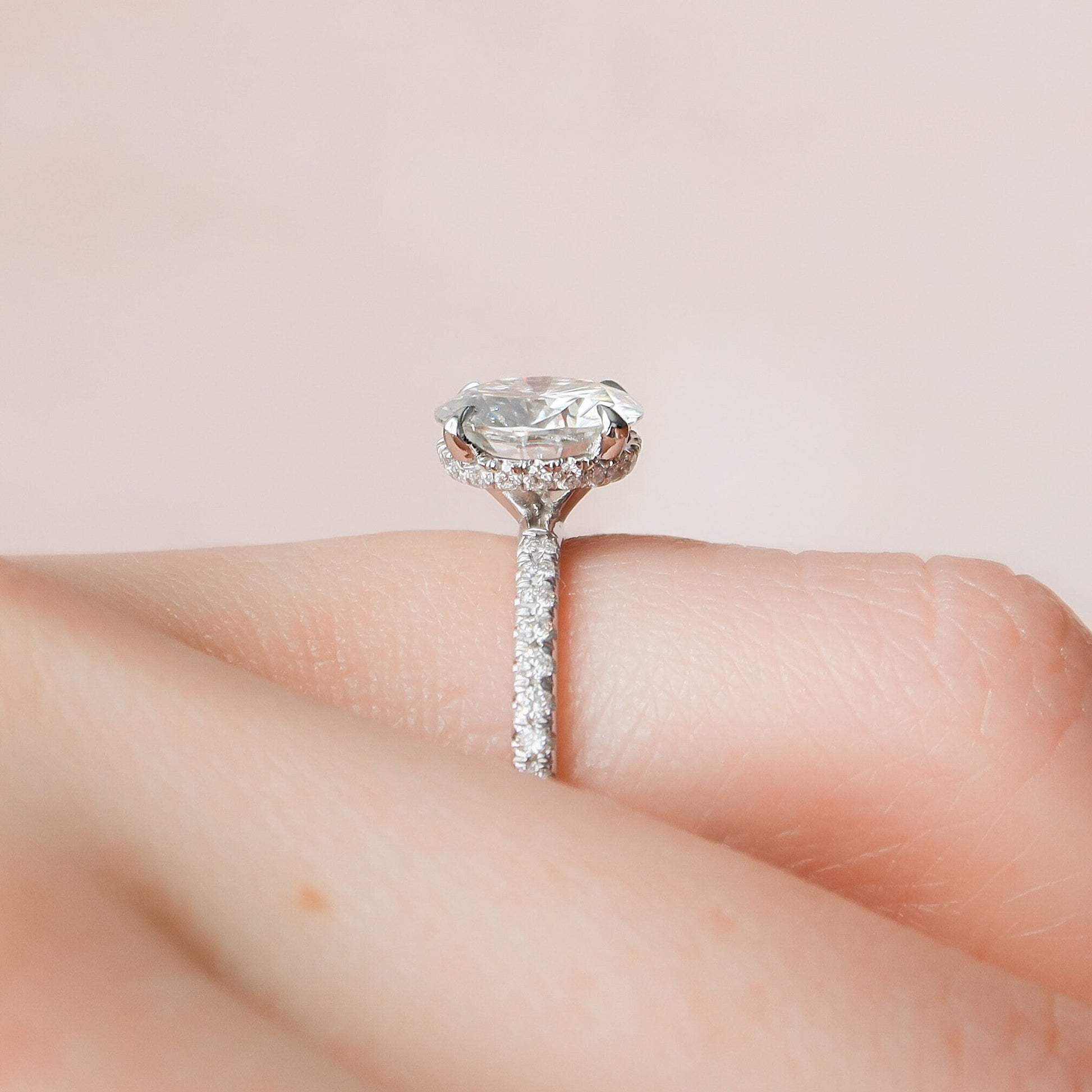 2 CT Round Hidden Halo & Pave Moissanite Engagement Ring