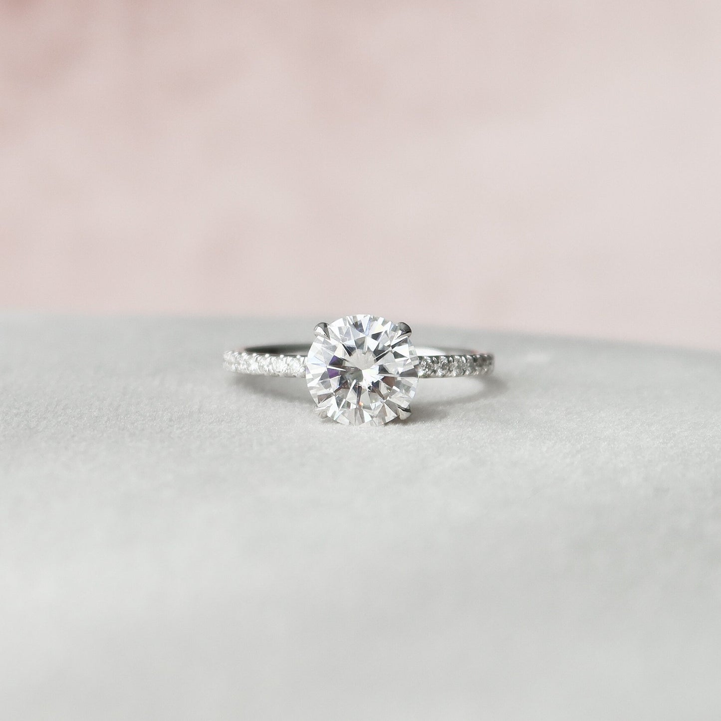 2 CT Round Hidden Halo & Pave Moissanite Engagement Ring