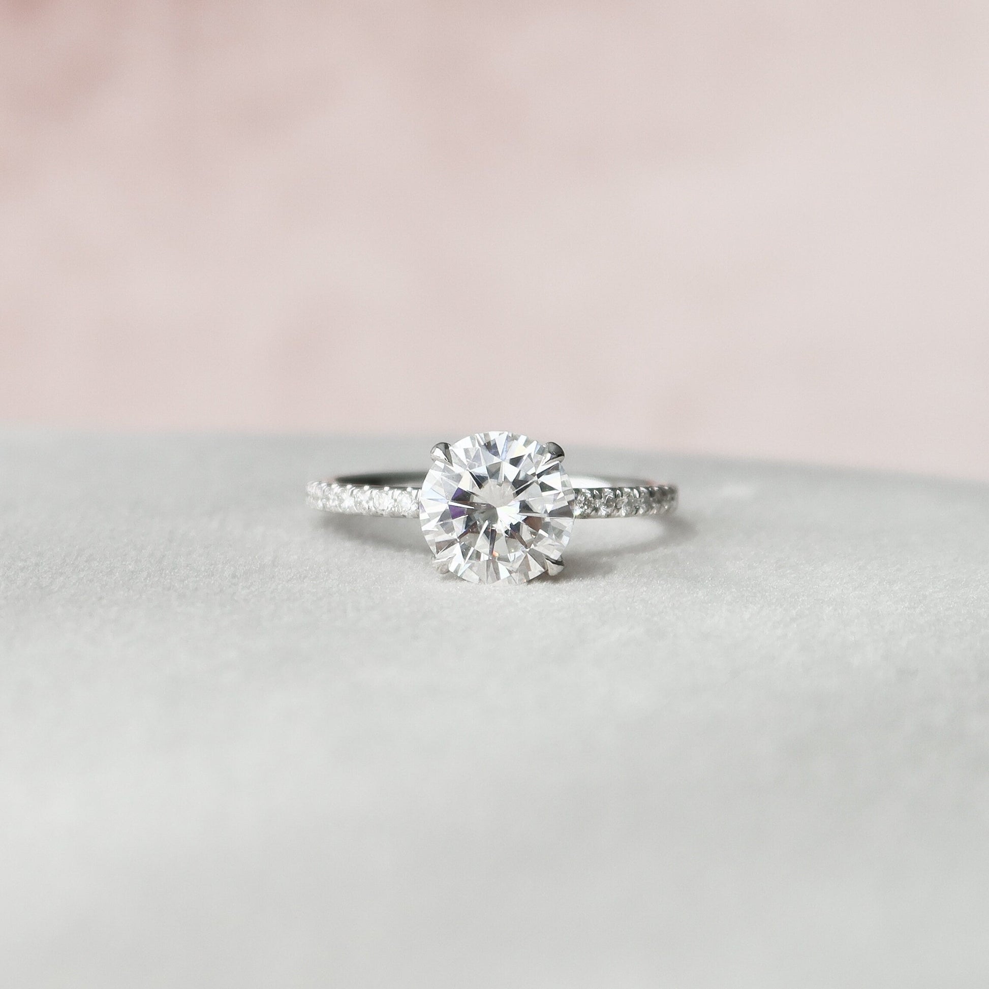 2 CT Round Hidden Halo & Pave Moissanite Engagement Ring