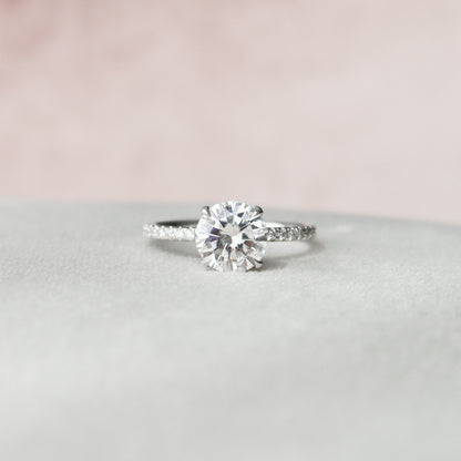 2 CT Round Hidden Halo & Pave Moissanite Engagement Ring