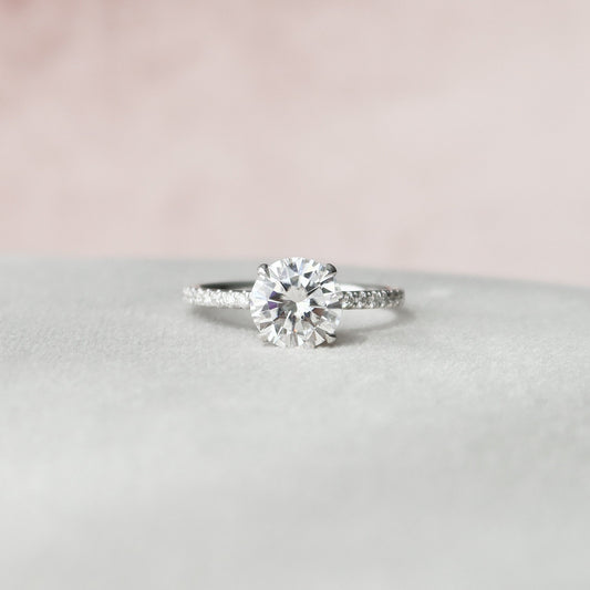 2 CT Round Hidden Halo & Pave Moissanite Engagement Ring