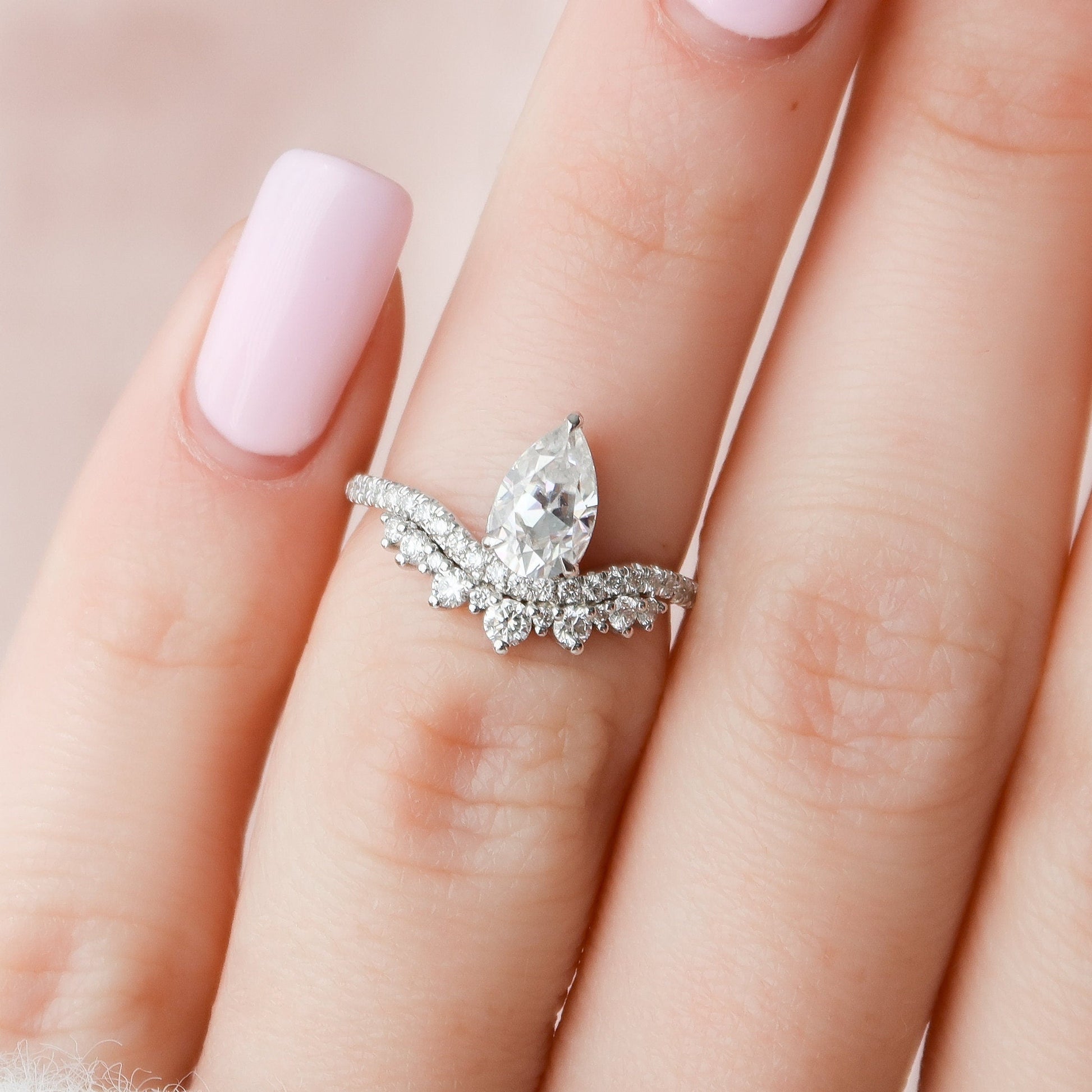 0.95 CT Pear Cluster Moissanite Engagement Ring