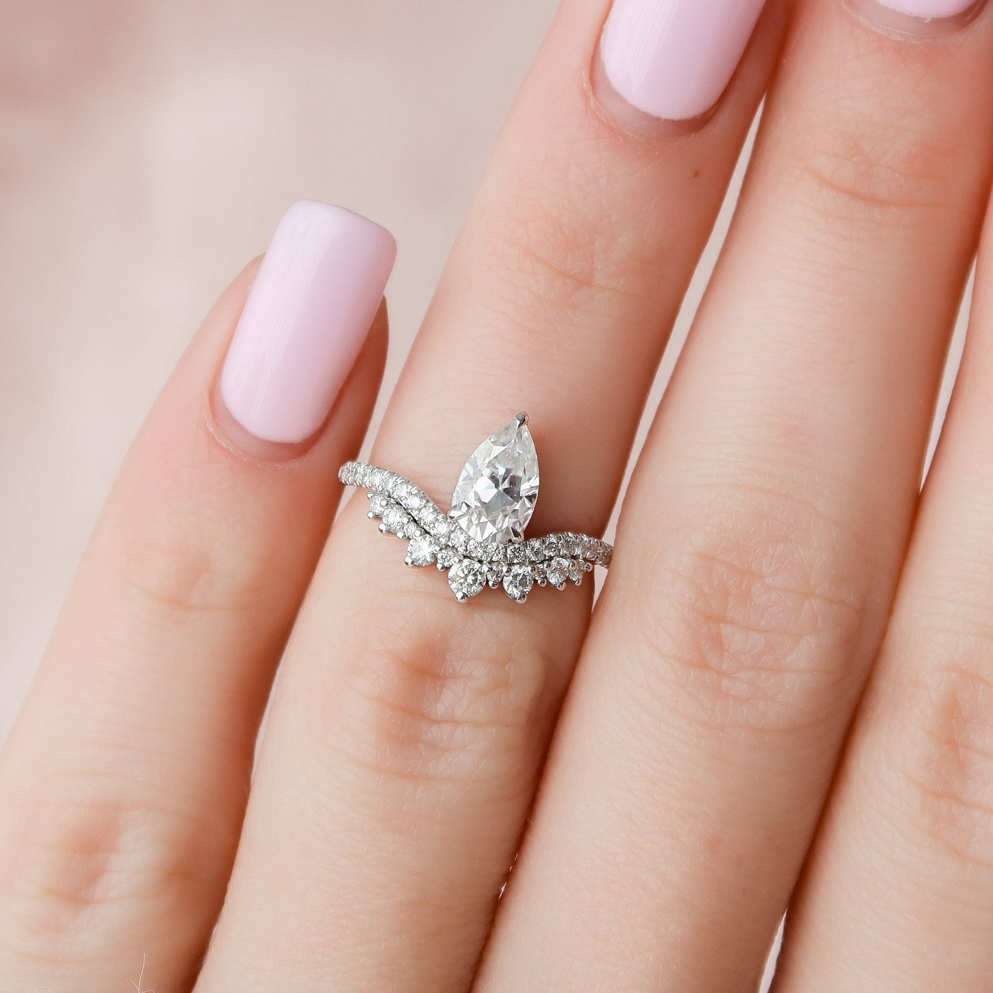 0.95 CT Pear Cluster Moissanite Engagement Ring