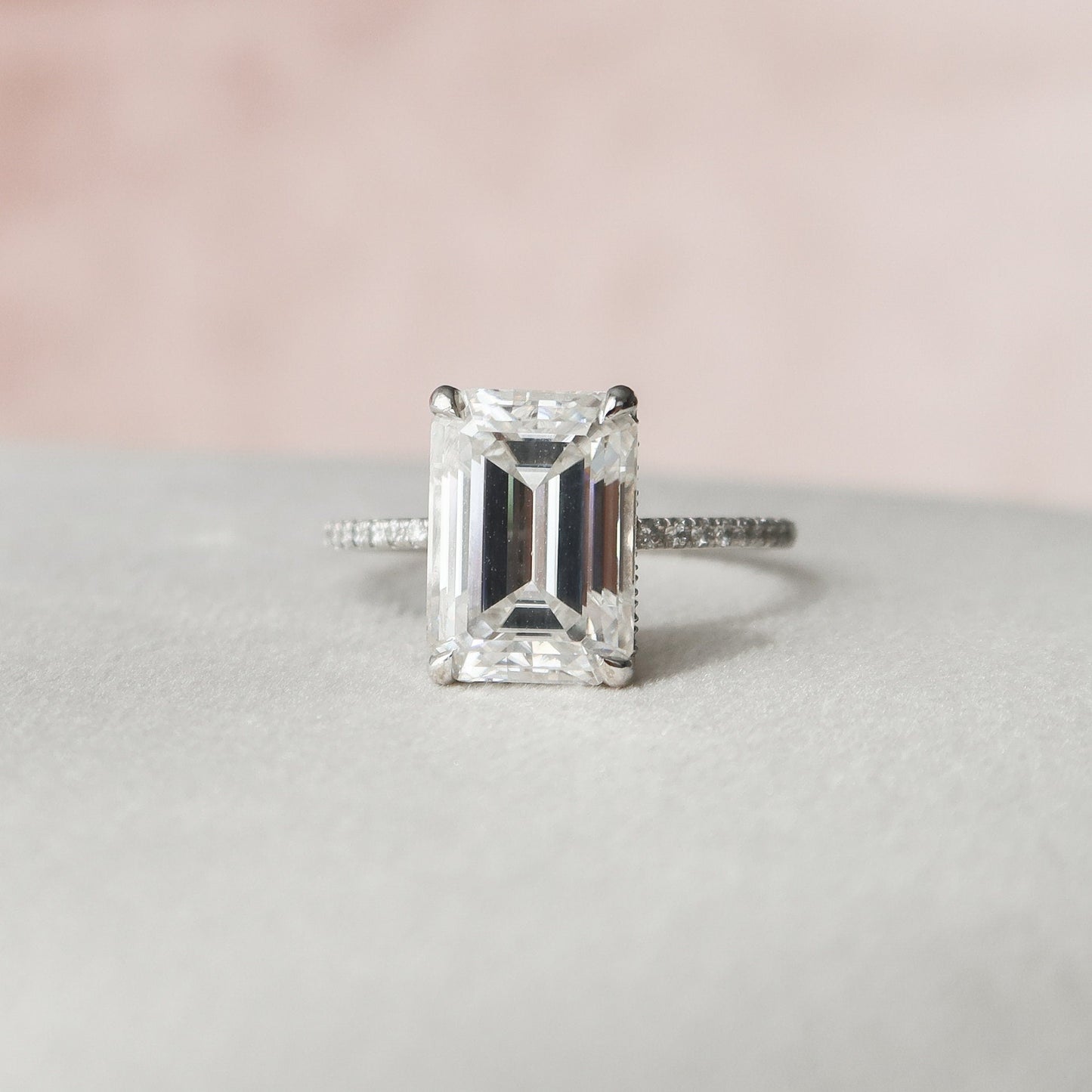5 CT Emerald Hidden Halo & Pave Moissanite Engagement Ring