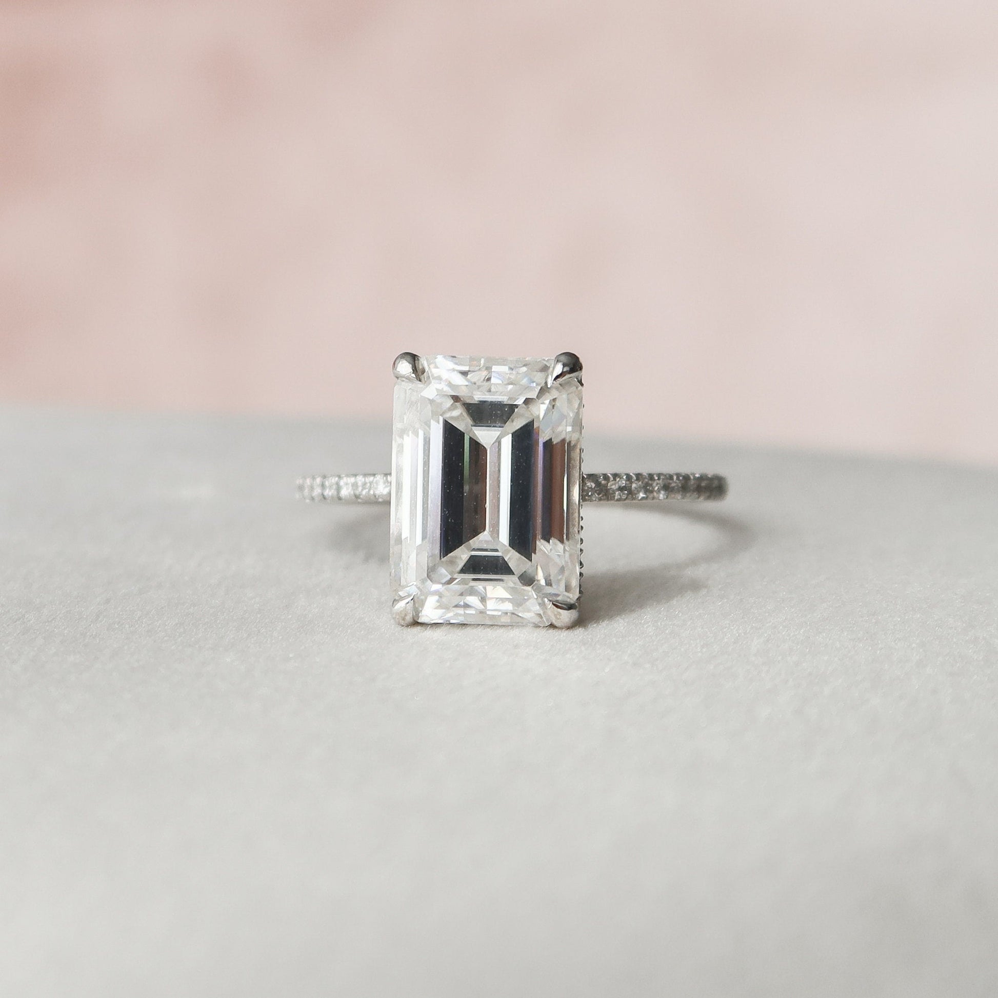 5 CT Emerald Hidden Halo & Pave Moissanite Engagement Ring