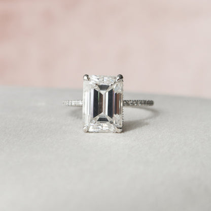 5 CT Emerald Hidden Halo & Pave Moissanite Engagement Ring