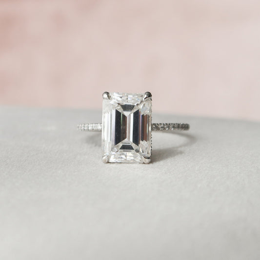 5 CT Emerald Hidden Halo & Pave Moissanite Engagement Ring