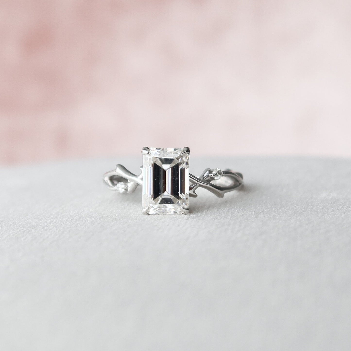 2 CT Emerald Twig Pave Moissanite Engagement Ring