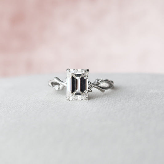 2 CT Emerald Twig Pave Moissanite Engagement Ring