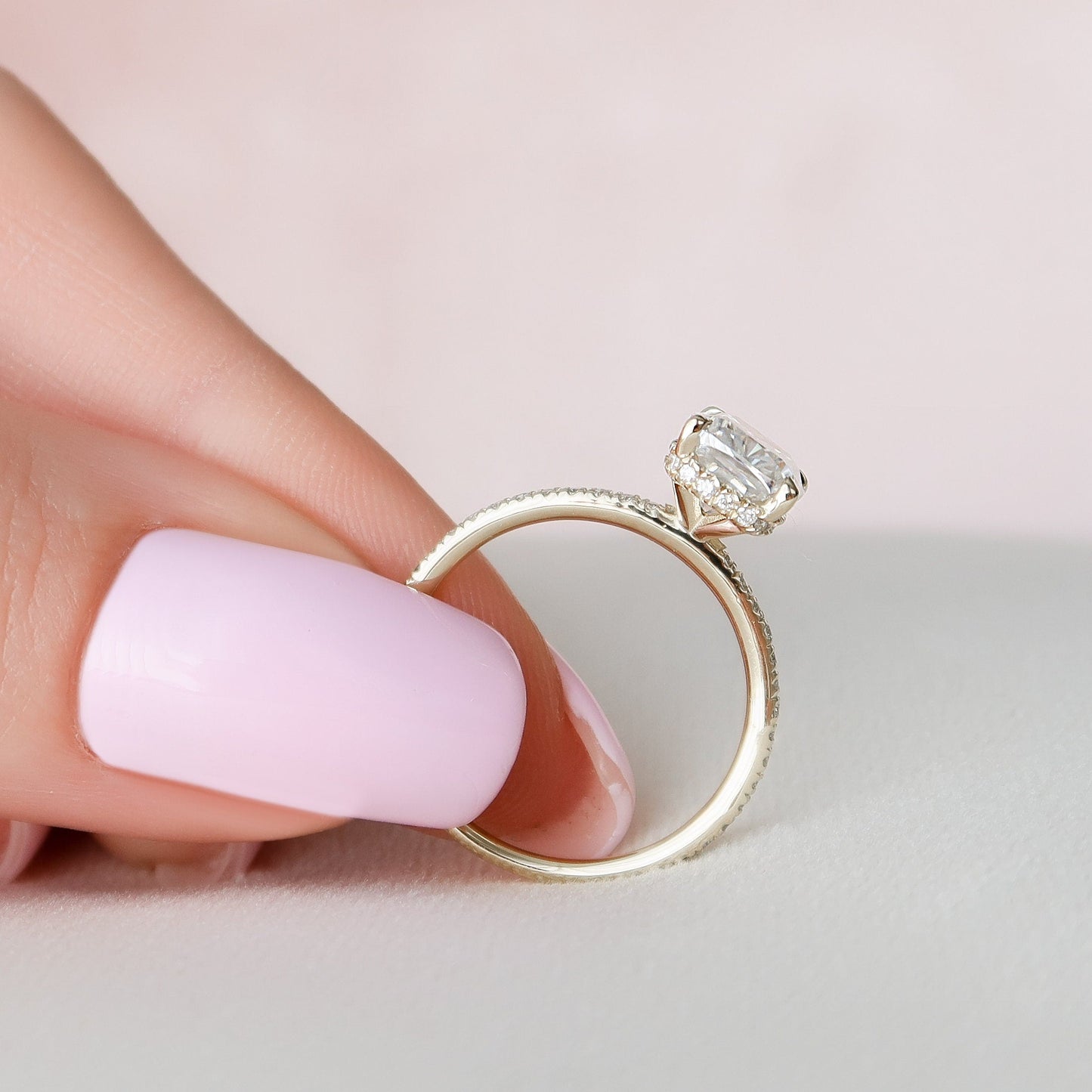 2 CT Elongated Cushion Hidden Halo & Pave Moissanite Engagement Ring