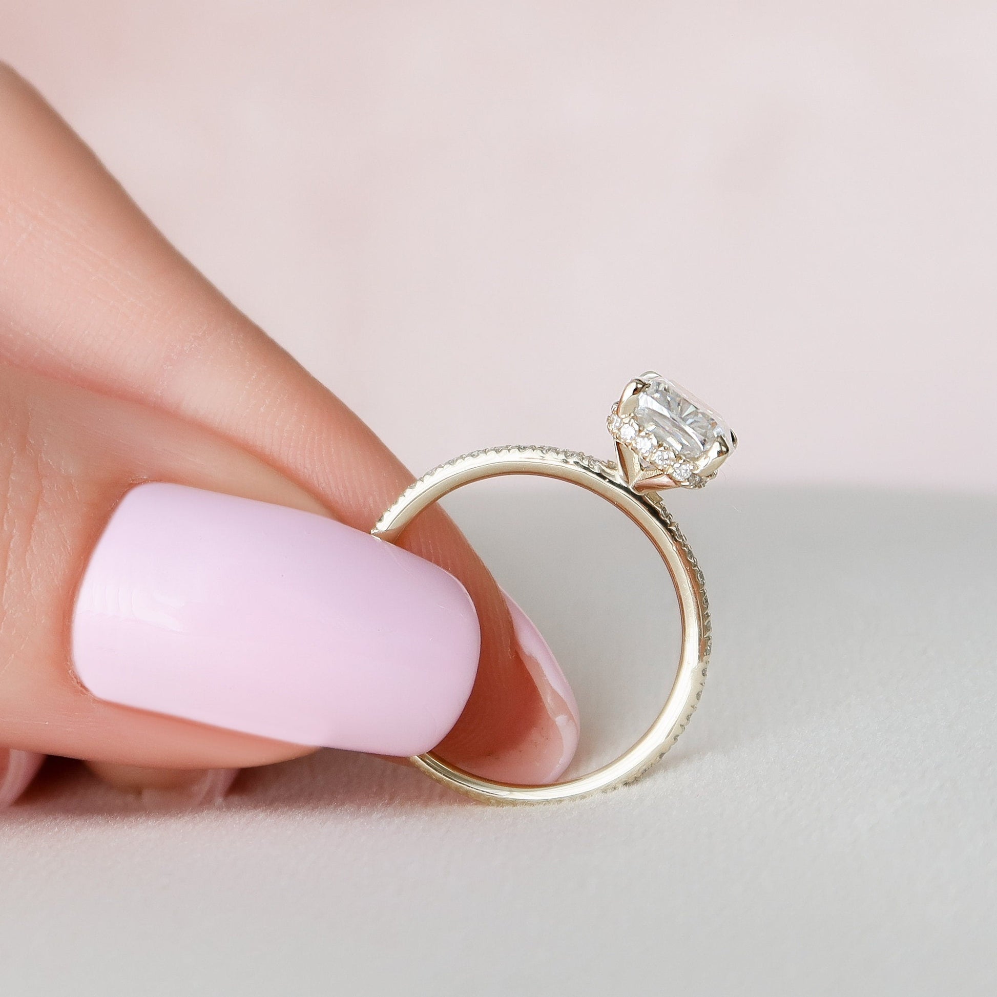 2 CT Elongated Cushion Hidden Halo & Pave Moissanite Engagement Ring