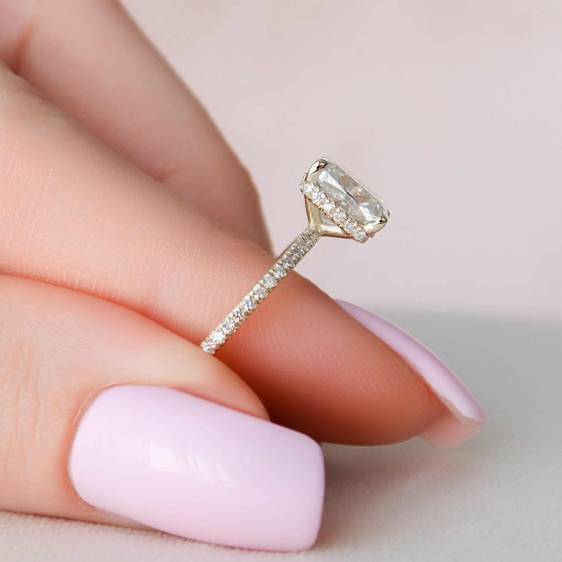 2 CT Elongated Cushion Hidden Halo & Pave Moissanite Engagement Ring