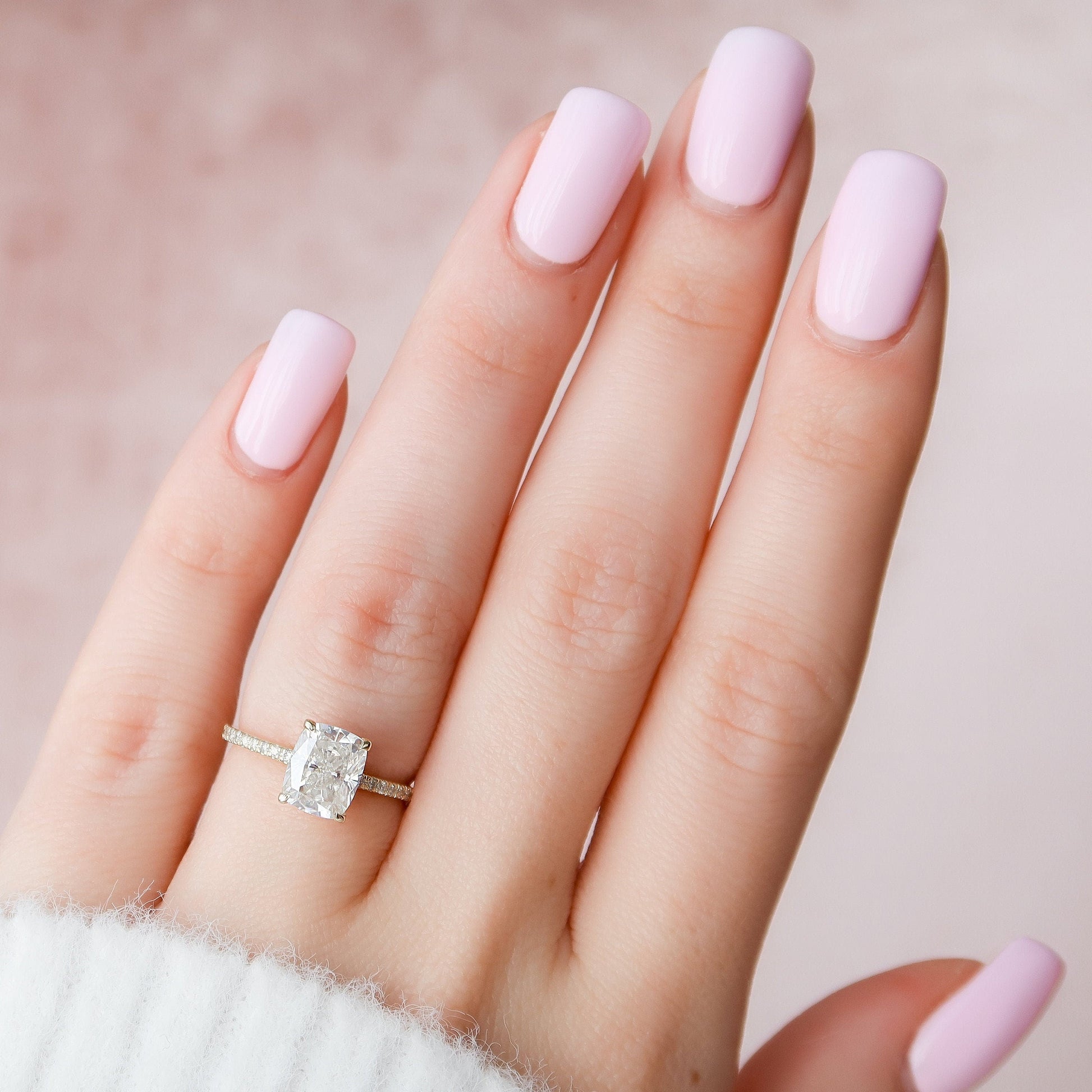 2 CT Elongated Cushion Hidden Halo & Pave Moissanite Engagement Ring