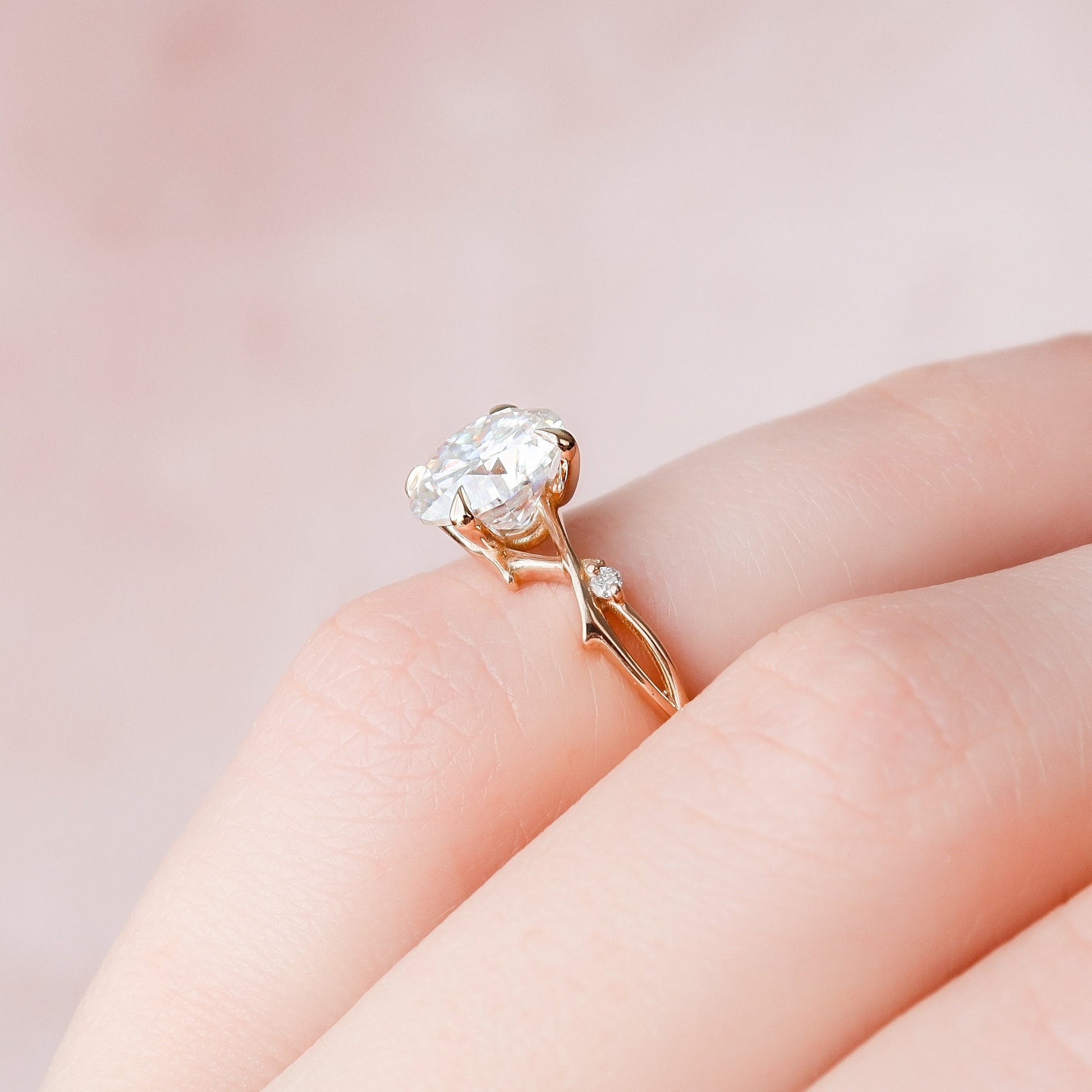 2 CT Round Twig Pave Moissanite Engagement Ring