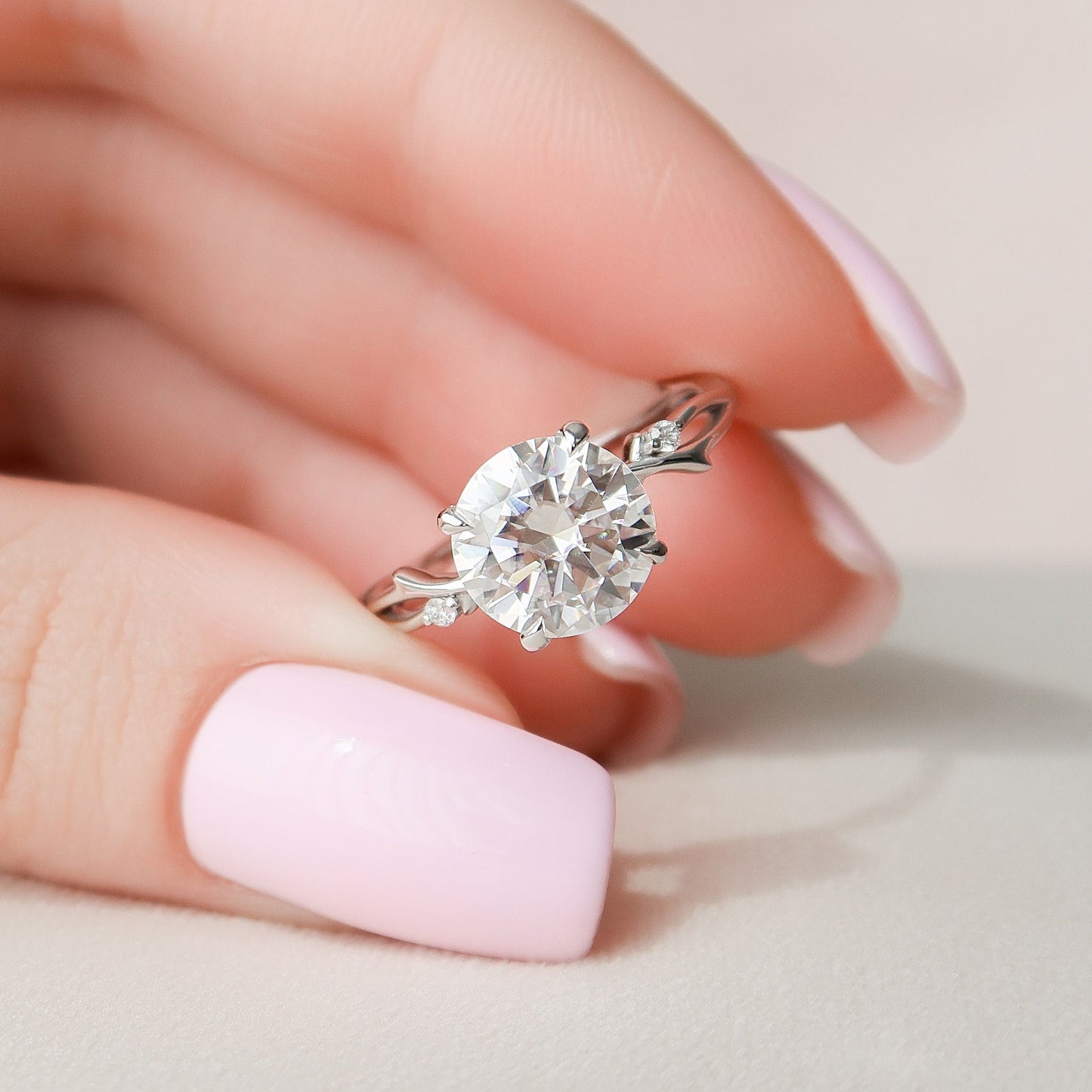 2.5 CT Round Twig Pave Moissanite Engagement Ring