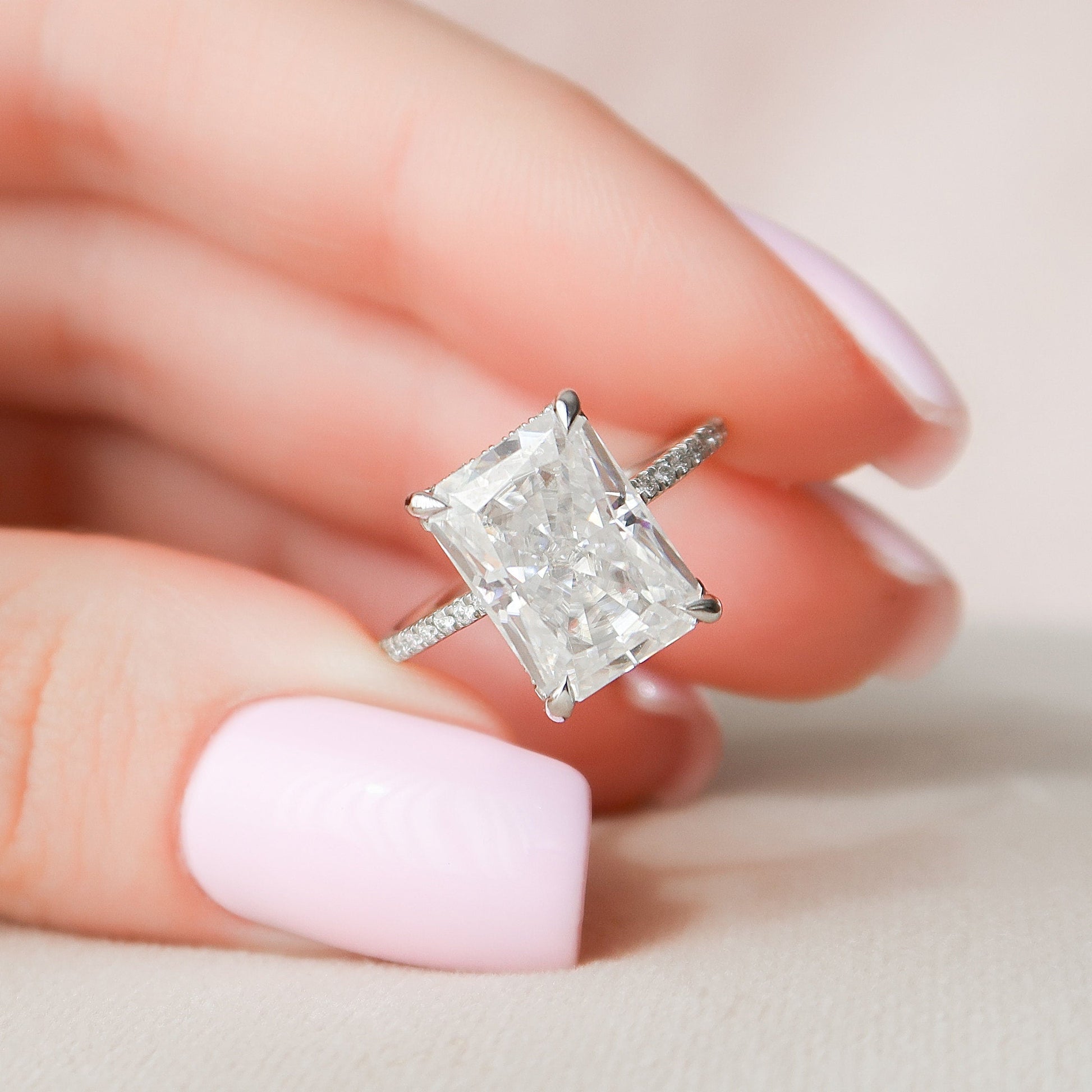 5 CT Radiant Hidden Halo & Pave Moissanite Engagement Ring