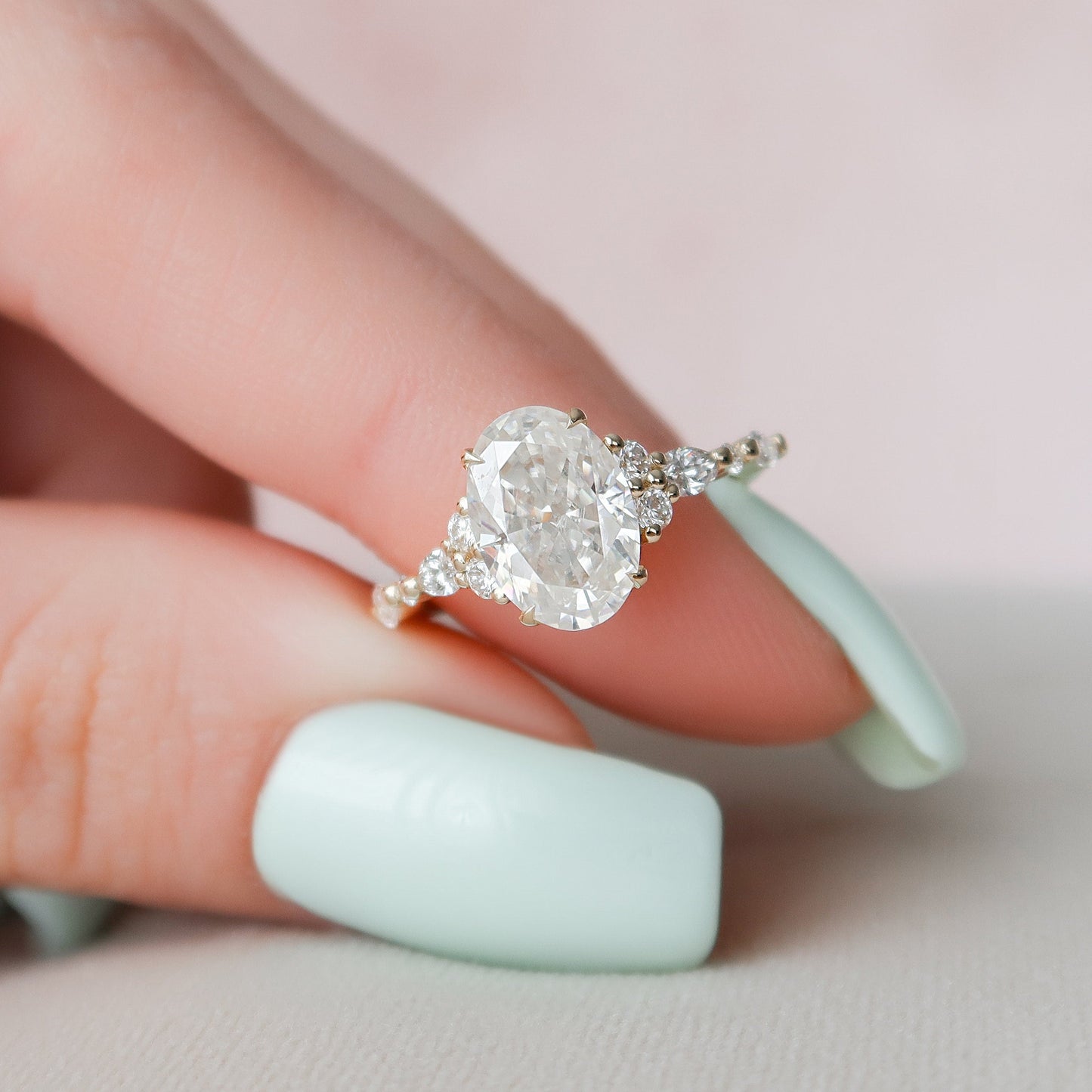 2 CT Oval Cluster Moissanite Engagement Ring