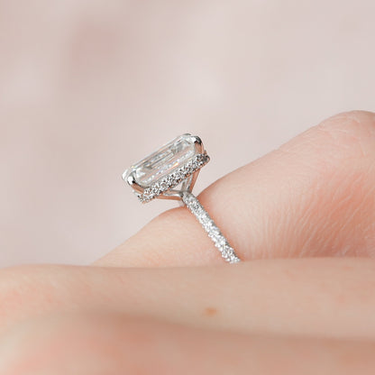 3 CT Emerald Hidden Halo & Pave Moissanite Engagement Ring