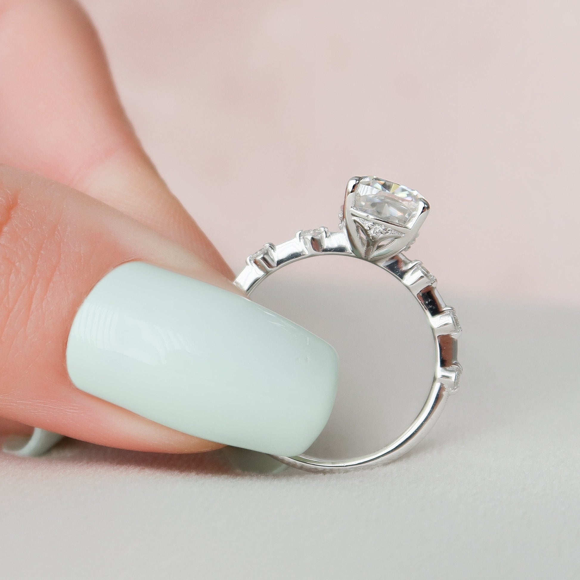 2 CT Cushion Hidden Halo & Dainty Pave Moissanite Engagement Ring