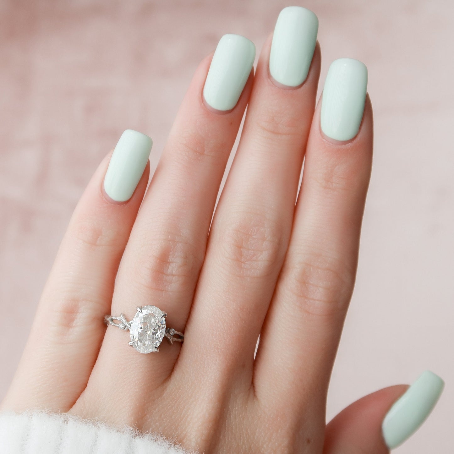 2 CT Oval Twig Pave Moissanite Engagement Ring