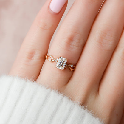 1 CT Emerald Twig Pave Moissanite Engagement Ring