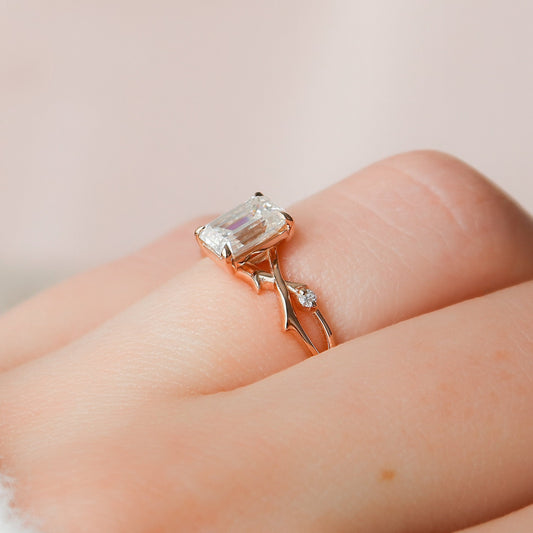 1 CT Emerald Twig Pave Moissanite Engagement Ring