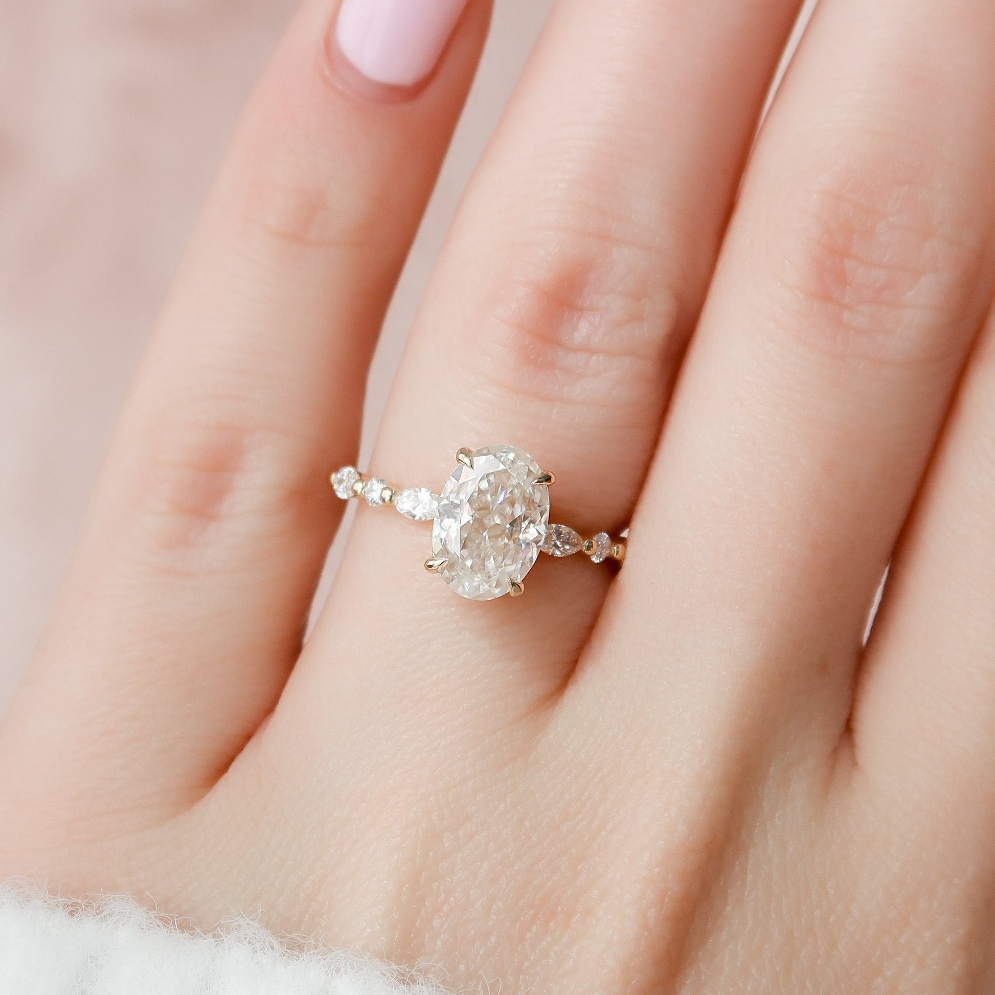 2 CT Oval Hidden Halo & Dainty Pave Moissanite Engagement Ring