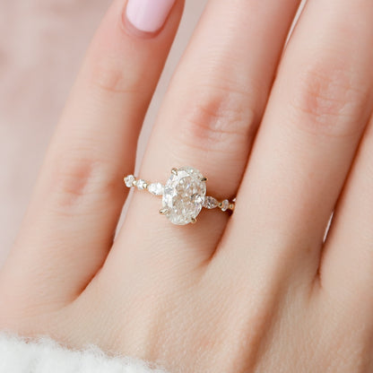 2 CT Oval Hidden Halo & Dainty Pave Moissanite Engagement Ring