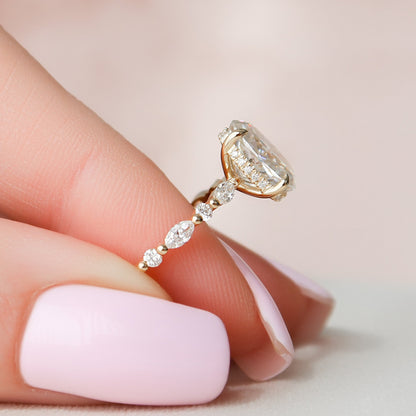 2 CT Oval Hidden Halo & Dainty Pave Moissanite Engagement Ring
