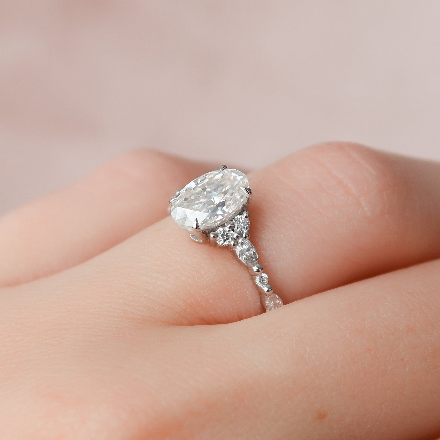 1.5 CT Oval Cluster Moissanite Engagement Ring