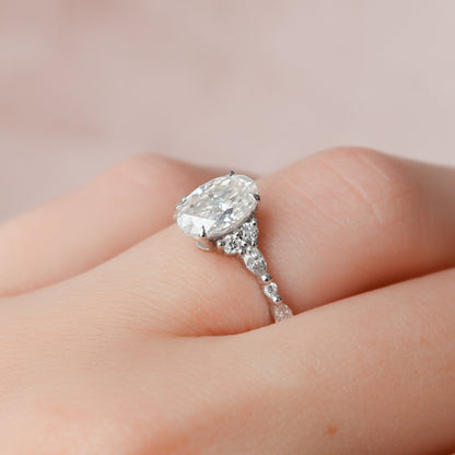1.5 CT Oval Cluster Moissanite Engagement Ring