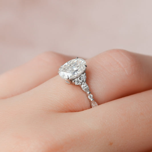 1.5 CT Oval Cluster Moissanite Engagement Ring