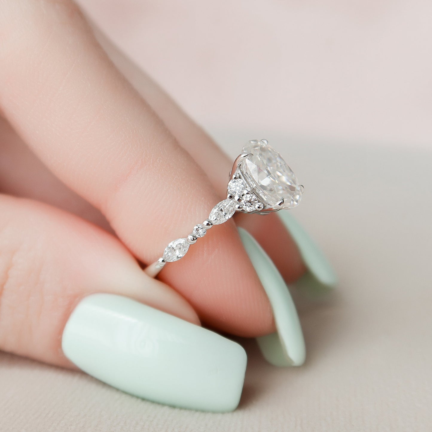 1.5 CT Oval Cluster Moissanite Engagement Ring