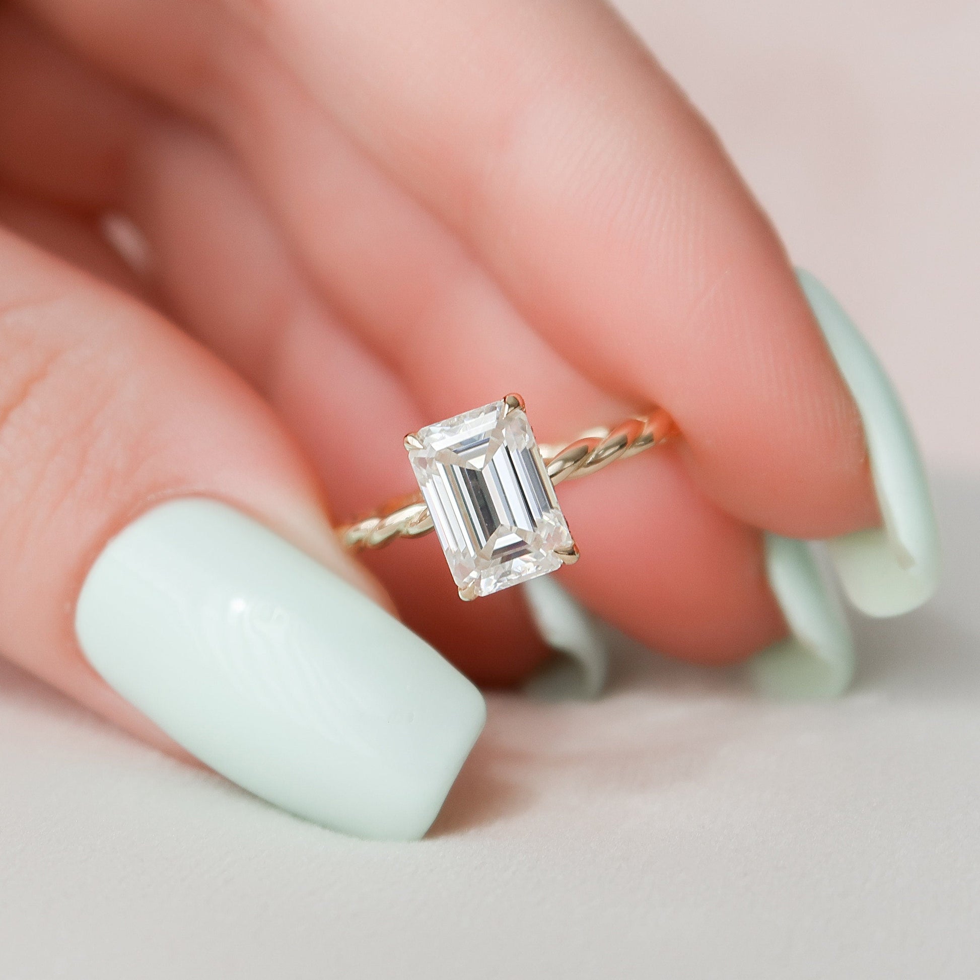 2 CT Emerald Hidden Halo Moissanite Engagement Ring